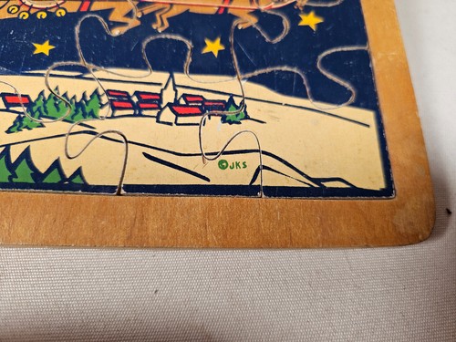 Vintage Wood Christmas Puzzle • JKS Joseph Straus •Santa Claus Children & Sleigh - Picture 5 of 8