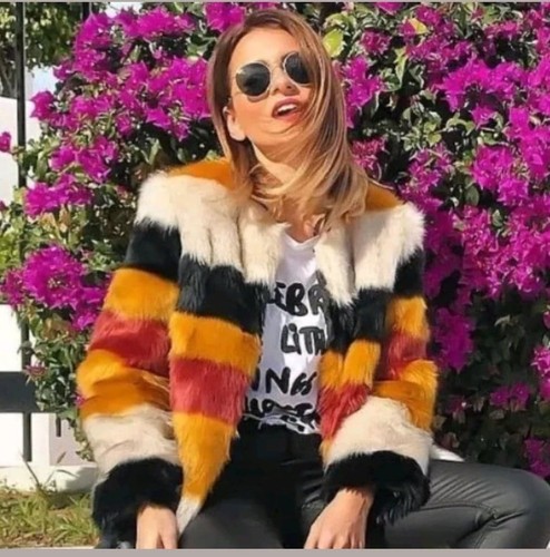Ss18 Manteau rayures Zara fourrure en M à New fausse taille ZqxwOPwgp