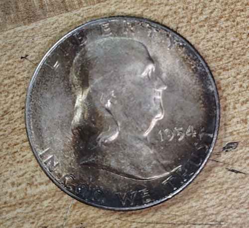 1954 S Franklin Silver Half Dollar, Choice Uncirculated, Toned.