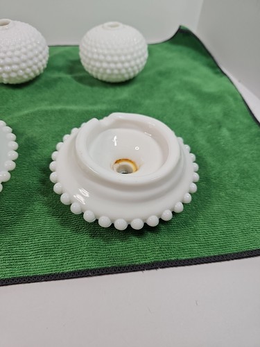 Vintage White Hobnail Milk Glass Lamp Parts 3 Body Globes and 2 Bases - Picture 15 of 16