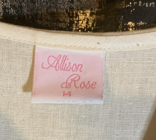 Vintage Allison Rose Dress Girls Size 14 Ecru Linen Battenberg Lace Heirloom USA - Picture 3 of 12