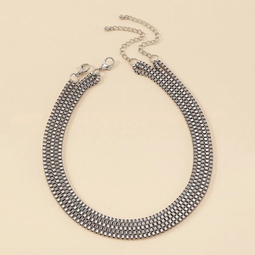 Silberfarbene Box Kette Multi Strang Halskette leise Luxus klassisch geschichtet mehrere - Bild 4 von 4