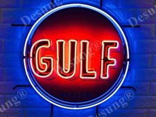Gulf Gasoline Gas Oil Fuel Neon Light Sign Lamp With HD Vivid Printing 24"x24"