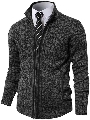 Men'S Cardigan Sweaters Full Zip up Stand Collar Slim Fit Casual Knitted Sweater - Picture 9 of 12
