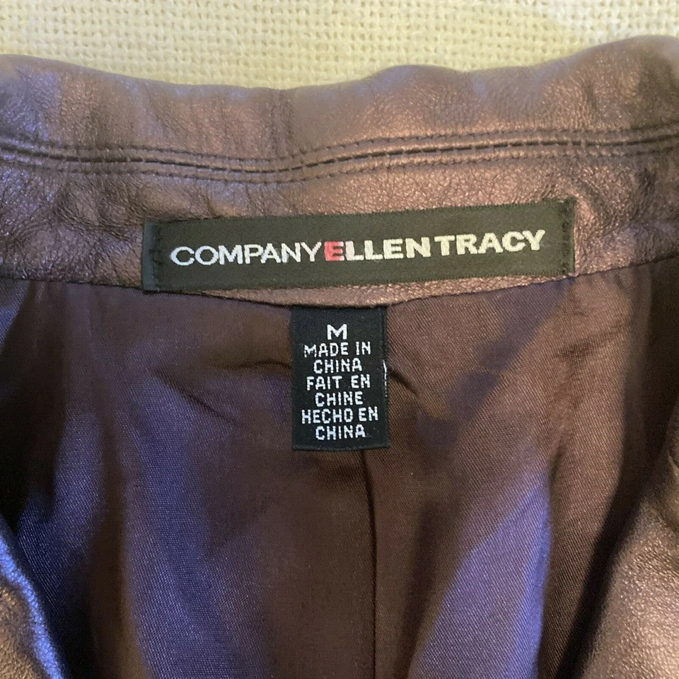 Ellen Tracy Soft Shiny Leather Blazer Jacket Coat Purple 100% Leather Size M - Image 3 of 4