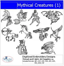 Embroidery Design Set - Mythical Creatures - 10 Designs - 9 Formats - USB Stick