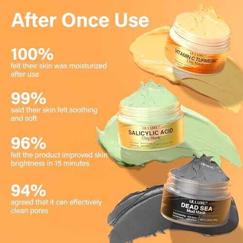 Facial Clay Mask Set - Vitamin C Turmeric Clay Mask, Dead Sea Mud & Salicylic Ac - Picture 4 of 6