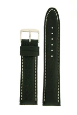 Watch Band Black White Stitching Padded Genuine Leather Strap Mens 18mm - 24mm