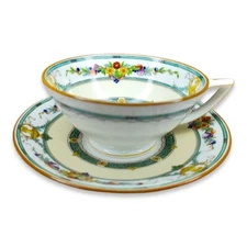 Mintons Helena Dark Green Footed Cup And Saucer England Bone China 