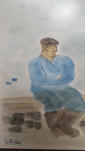 JUANITO OROZ ""Pescador en el Pretil"" Original Signed Watercolor 1976 Framed - Picture 2 of 11