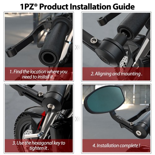 For Yamaha FZ1 FZ6 MT-01 MT-03 Bike 7/8" Rear View Side Mirrors Handle Bar End - 第 2/6 張圖片