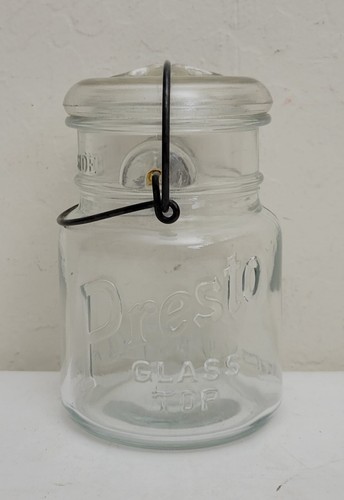 Vintage Presto Glass Top Clear Pint Jar Glass Lid & Wire Bail Illinois Glass Co - Picture 1 of 8