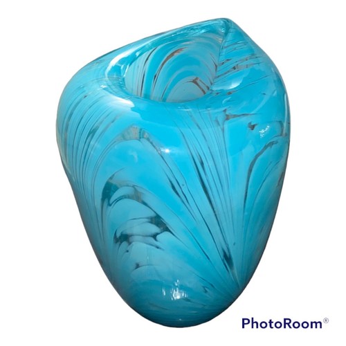 10” Tall Art Glass Clear/Aqua Swirl Handblown Asymmetric Bouquet Vase VTG - Picture 9 of 17