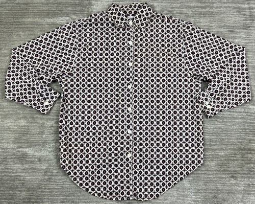 White Stag Top Womens 22W Geometric Button Up Long Sleeve Cotton Casual - Picture 1 of 11