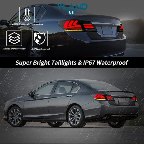 2*Luces traseras LED VLAND AHUMADAS para Honda Accord 2013-2015 sedán luces de freno traseras - Imagen 10 de 14