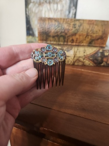 Hermoso peine de pelo vintage con diadema hecho en EE. UU. - sutil floral azul y púrpura - Imagen 4 de 6