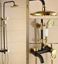 Black & Gold Brass Wall Bathroom Rainfall Shower Faucet Set with Tub Taps 2rs910