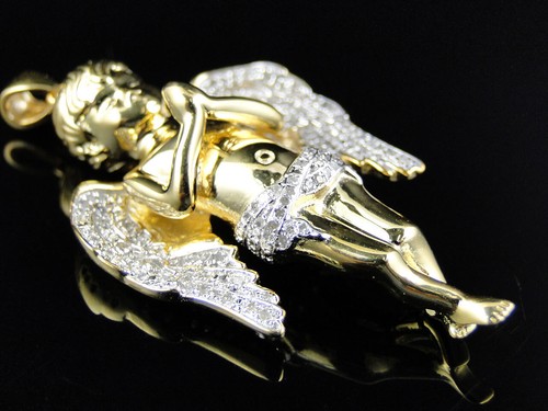 .925 Silber gelbe Oberfläche Mini Engel Cherub Jesus echter Diamant Anhänger 0..40 ct - Bild 2 von 6