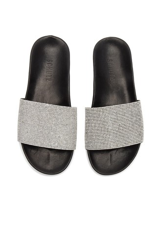 Schutz x REVOLVE Kallana Slip-on Crystal Slide Black Mules Flats Slides Sandals - Imagen 2 de 5