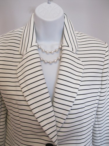 Calvin Klein KNIT Jacket Size 4 (S) Blazer Striped Black White Career Structured - Picture 2 of 7
