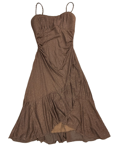 Vintage Ruby Rox Formal Midi Dress Brown Glitter Large Y2K Fairy Whimsy Hi Low