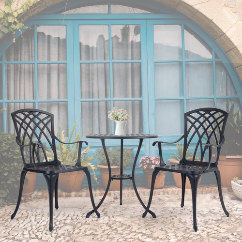 3 Piece Outdoor Bistro Set Cast Aluminum Round Patio Table Chairs +Umbrella Hole - Picture 7 of 9