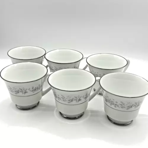Set of 6 Contemporary Fine China by Noritake Marywood Footed Cups 2181 MCM Vtg