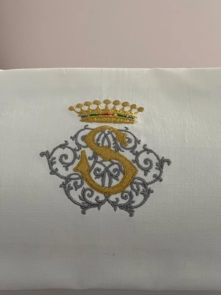 6 serviettes de table, confection fil lin ancien, mono S couronne comtale,60x70 - Photo 3/4