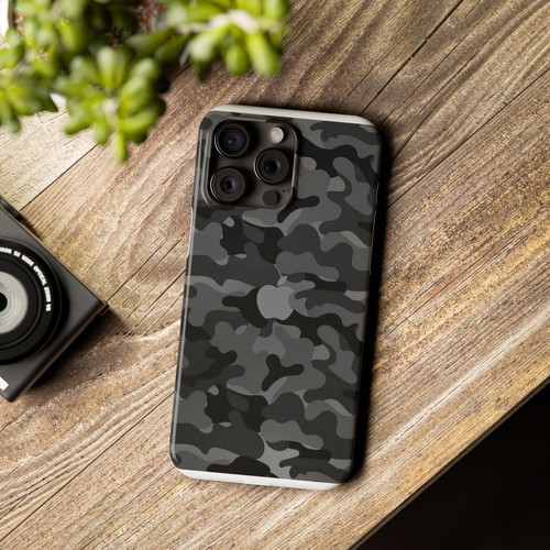 Funda delgada gris iPhone, diseño camuflaje premium, acabado brillante - Imagen 25 de 73