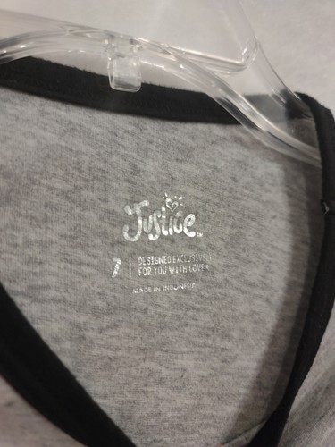 Grey Kitty Justice Cat Shirt Black Glitter White Girls Tee Size 7 Top - Picture 5 of 5