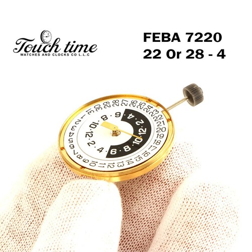 FEBA 7220 22 Or 28 – 4 Swiss Made Watch Movement, 3 Hands, White Date Disk At 3 - Picture 3 of 7