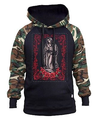 Men/'s White Virgin Mary Camo Hoodie Virgen Guadalupe Maria Catholic Religious
