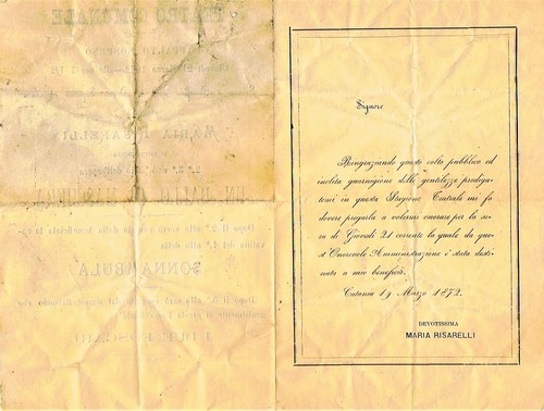 ANTICA LETTERA-LOCANDINA TEATRO COMUNALE DI CATANIA 1872 . SOPRANO M. RISARELLI - Foto 3 di 3
