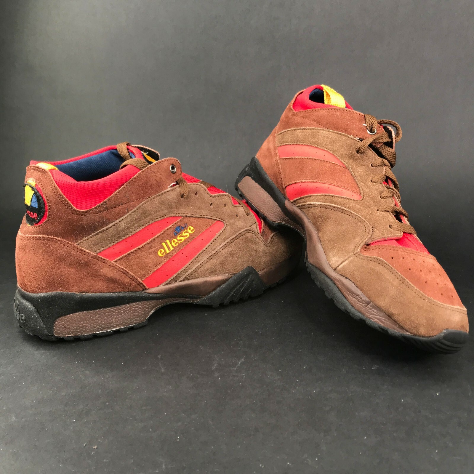 Vintage Ellesse Para Hombre 10M Gamuza Cuero Negro Marrón Zapatos De Senderismo Amarillo Rojo Nuevo con etiquetas Vintage Ellesse Para Hombre 10M Gamuza Cuero Negro Marrón Zapatos De Senderismo Amarillo Rojo Nuevo con etiquetas
