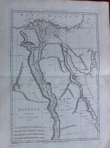 CARTA Geografica Egitto corso Nilo  acquaforte 1780 R.to Bonne idrografo  - Picture 1 of 2