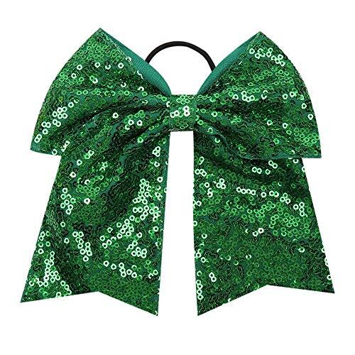 12PCS 7" Large Glitter Cheer Hair Bows Ponytail 1 Count (Pack of 12) Green - Picture 3 of 6