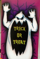 Spooky Ghost-TRICK or TREAT-DOOR COVER MURAL Halloween Party Prop Decoration-NEW
