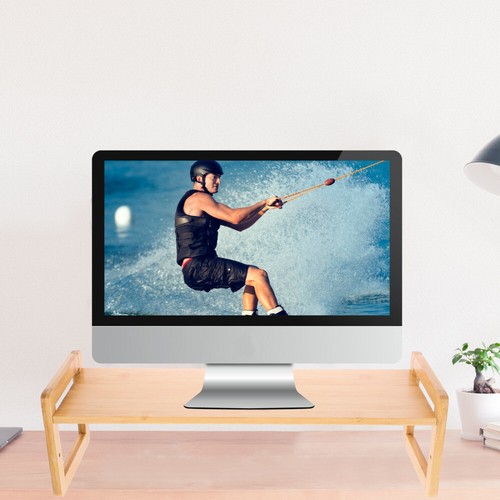 Bamboo Storage Rack Office Laptop Riser Adjustable Monitor Stand - Afbeelding 2 van 12