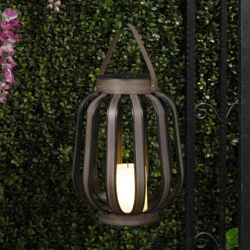 Alpine Corporation Brown Outdoor Solar Lantern w/LED Cylindrical Decorative - Picture 9 of 13