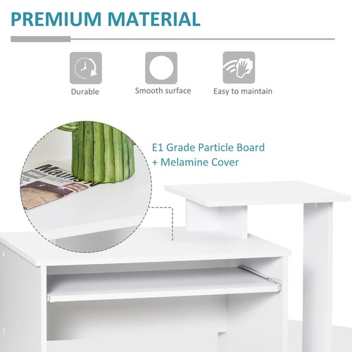 Compact Computer Table Wooden Office Desk Keyboard Tray Shelf Drawer Dorm White - Picture 6 of 12