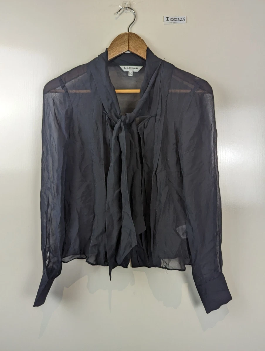 Joli Haut Manches Longues L K BENNETT En Jersey Violet - Taille 12/14, Bordure Satinée