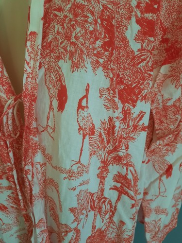 Sevya Handmade Kimono Cotton Women's Free Size Red White Crane Tiger Front Tie - Picture 2 of 5