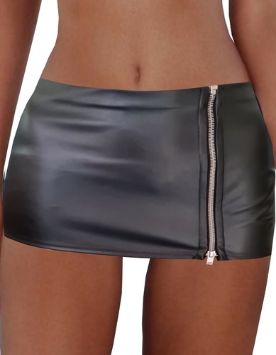  NUR 8" [20 CM] SCHWARZ KUNSTLEDER OPTIK VOLLSEITIGER REISSVERSCHLUSS SEXY MIKRO MINIROCK  - Bild 4 von 4