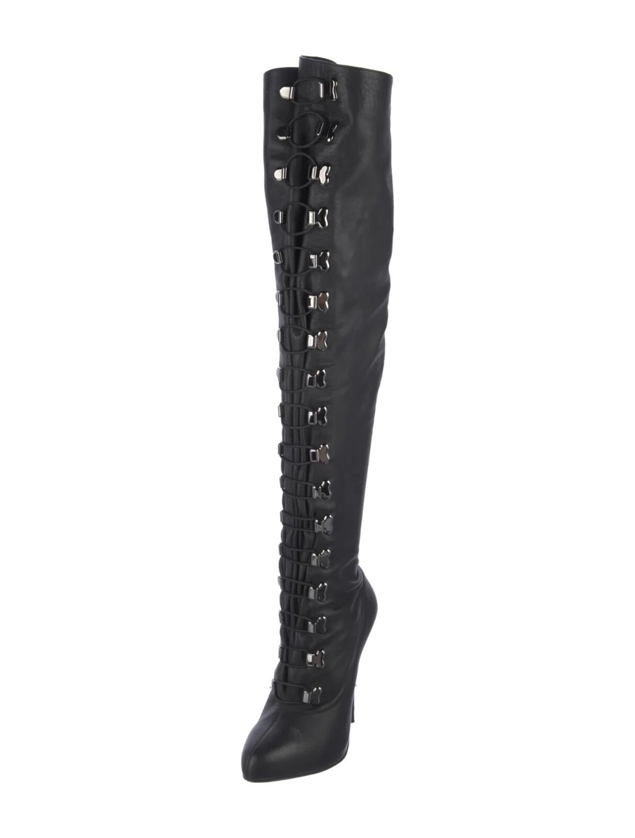 CHRISTIAN LOUBOUTIN Top Croche 120 Black Leather Over-The