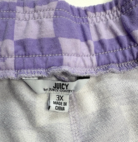 Juicy Couture Trainingshose weites Bein Logo Seitenstreifen kariert 3X lila flieder himmel - Bild 2 von 14