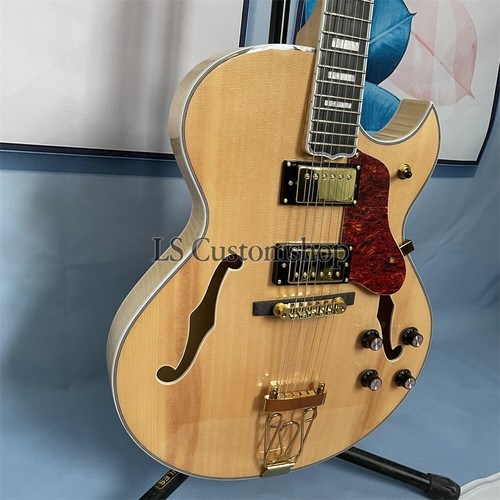 Custom Hollow Body Electric Guitar Natural Flamed Maple Back Gold Part - Zdjęcie 6 z 7