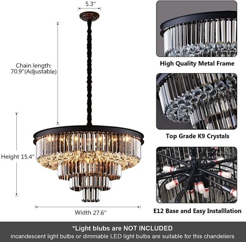 Lampundit 12-Light Modern Crystal Chandelier 6 Tiers Raindrop Crystal Chandelier - Picture 5 of 7