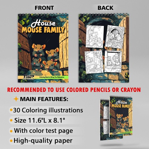 House Mouse Family Spiral Bound Adult Coloring Book, Softcove - Picture 3 of 6
