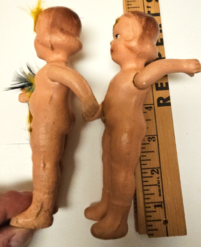 Muñeca de carnaval de 2 composiciones 6 1/2"" de alto - años 1940 brazos posables - Imagen 10 de 18