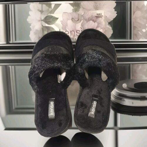 Kensie House Ciabatte 9 Donna Nero Scintillante Memory Foam Peluche Metallizzato - Foto 3 di 10